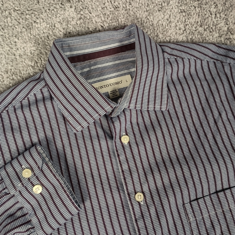 Pronto Uomo Striped Houndstooth Large Mens Button Down Shirt - Picture 1 of 9